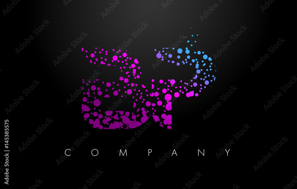BP B P Letter Logo with Purple Particles and Bubble Dots