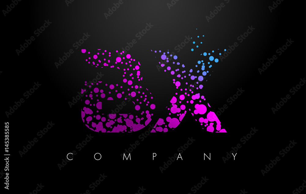 BX B X Letter Logo with Purple Particles and Bubble Dots