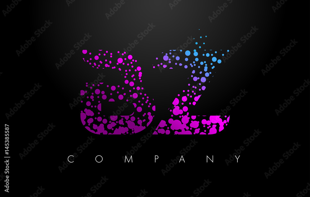 BZ B Z Letter Logo with Purple Particles and Bubble Dots