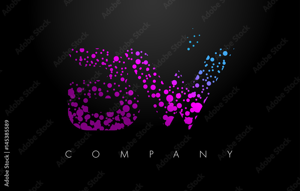 BW B W Letter Logo with Purple Particles and Bubble Dots BW B W Letter Logo with Purple Particles and Bubble Dots