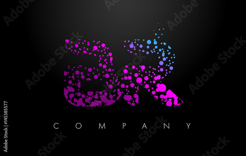 BR B R Letter Logo with Purple Particles and Bubble Dots
