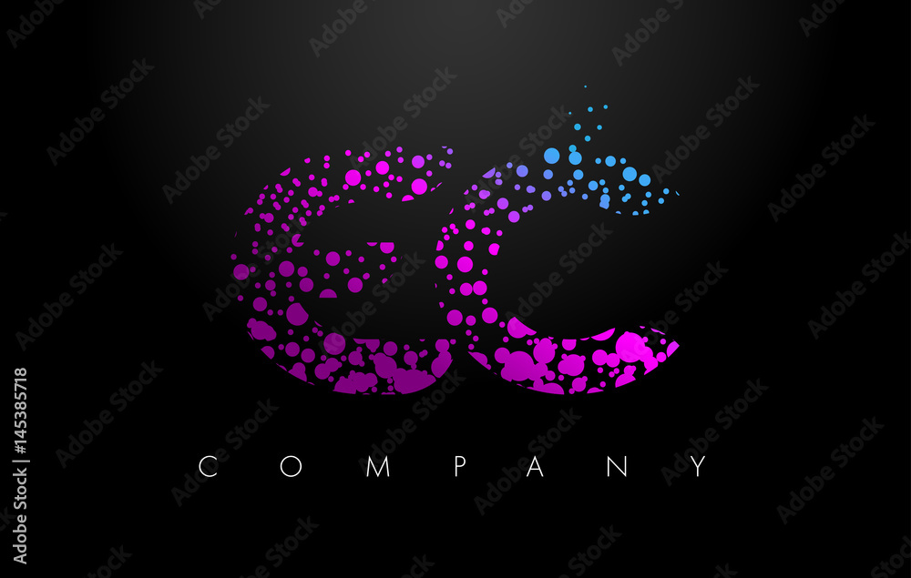 EC E C Letter Logo with Purple Particles and Bubble Dots
