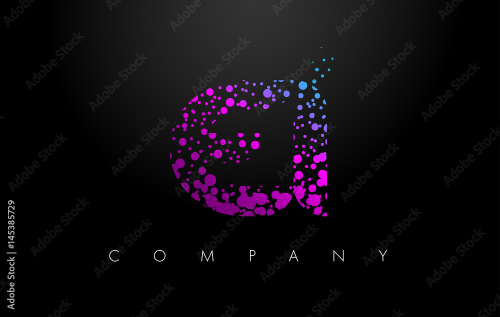 EI E I Letter Logo with Purple Particles and Bubble Dots