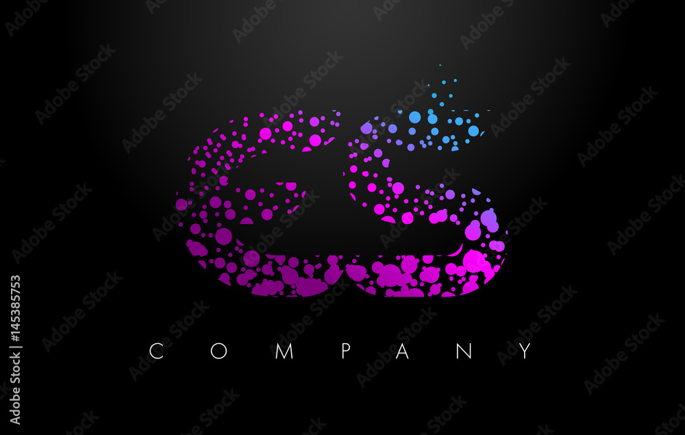ES E S Letter Logo with Purple Particles and Bubble Dots