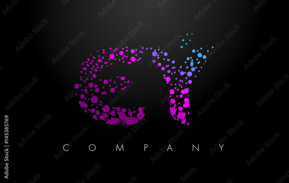 EY E Y Letter Logo with Purple Particles and Bubble Dots