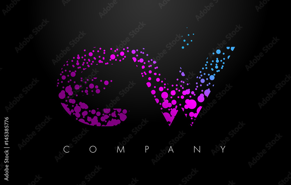 EW E W Letter Logo with Purple Particles and Bubble Dots EW E W Letter Logo with Purple Particles and Bubble Dots