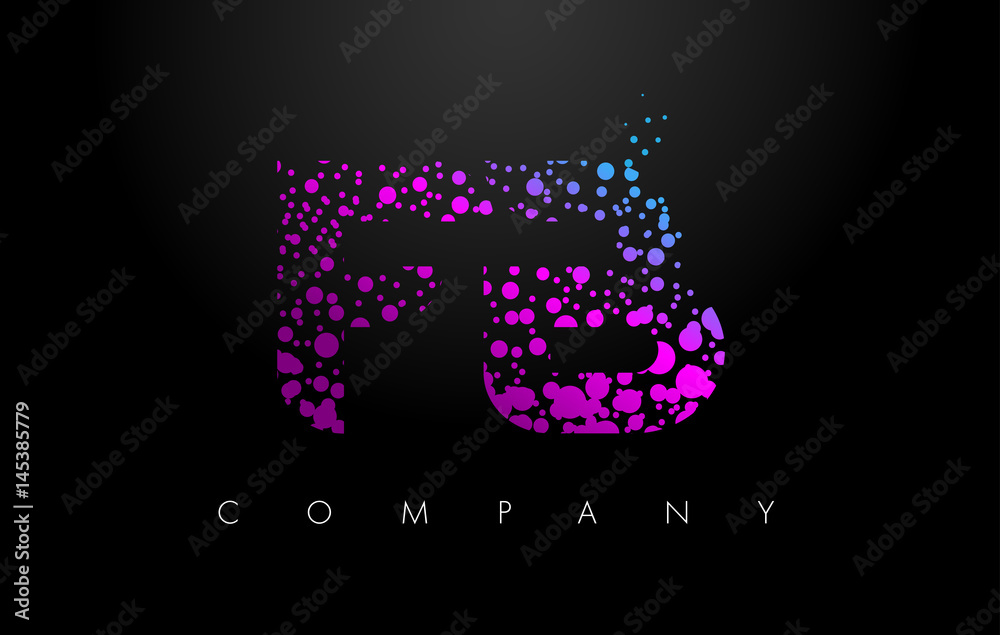 FB F B Letter Logo with Purple Particles and Bubble Dots
