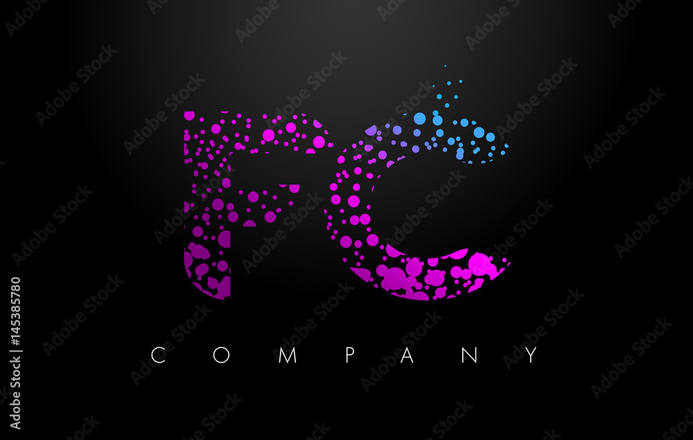 FC F C Letter Logo with Purple Particles and Bubble Dots FC F C Letter Logo with Purple Particles and Bubble Dots
