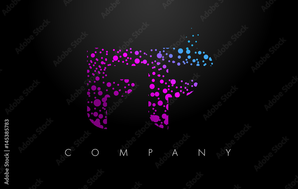 FF F F Letter Logo with Purple Particles and Bubble Dots