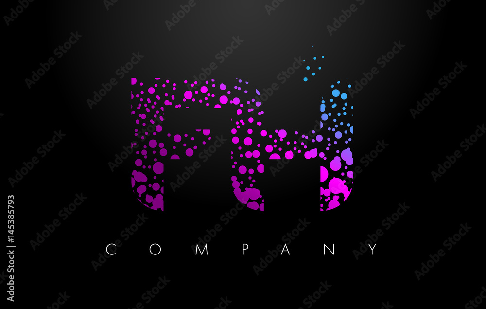 FH F H Letter Logo with Purple Particles and Bubble Dots FH F H Letter Logo with Purple Particles and Bubble Dots