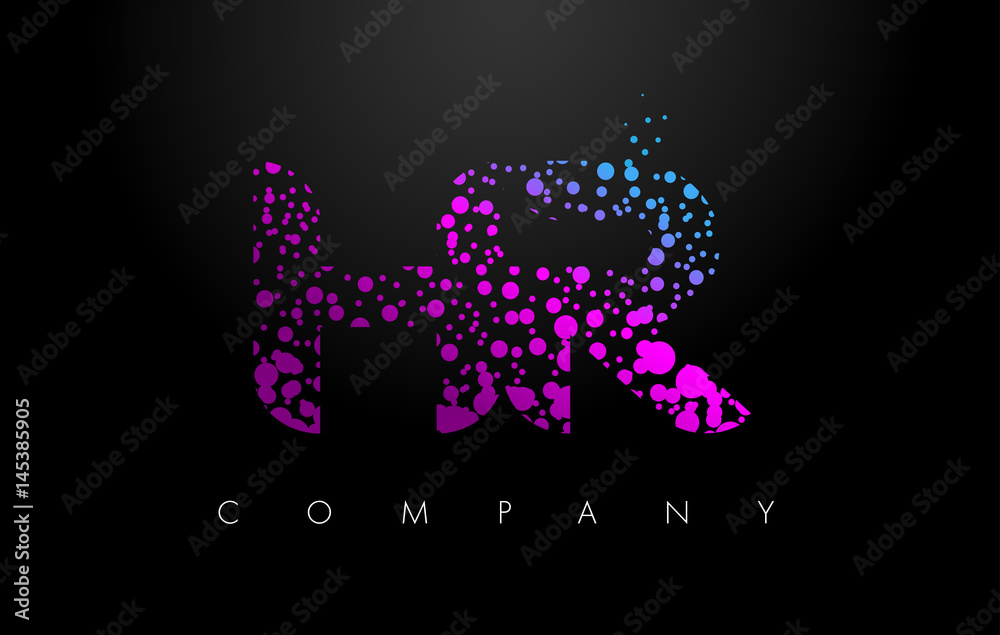 HR H R Letter Logo with Purple Particles and Bubble Dots HR H R Letter Logo with Purple Particles and Bubble Dots