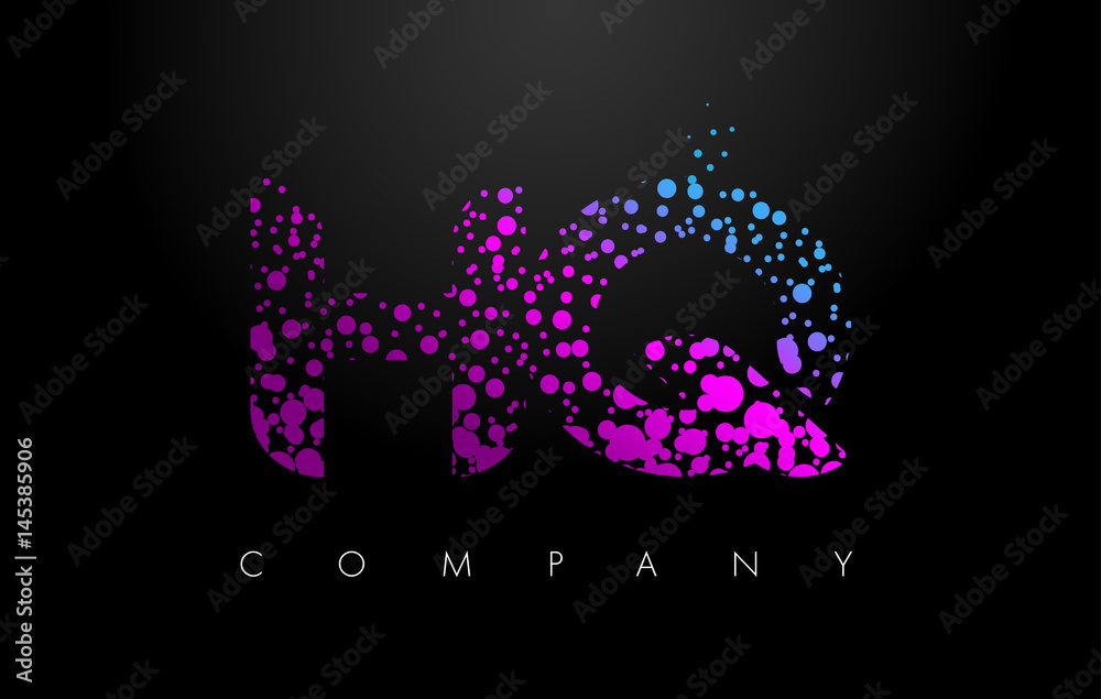 HQ H Q Letter Logo with Purple Particles and Bubble Dots HQ H Q Letter Logo with Purple Particles and Bubble Dots