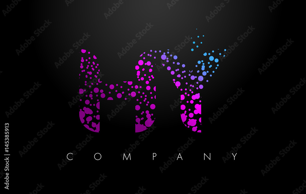 HY H Y Letter Logo with Purple Particles and Bubble Dots