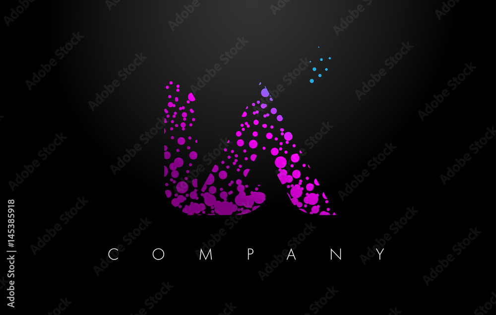 IA I A Letter Logo with Purple Particles and Bubble Dots