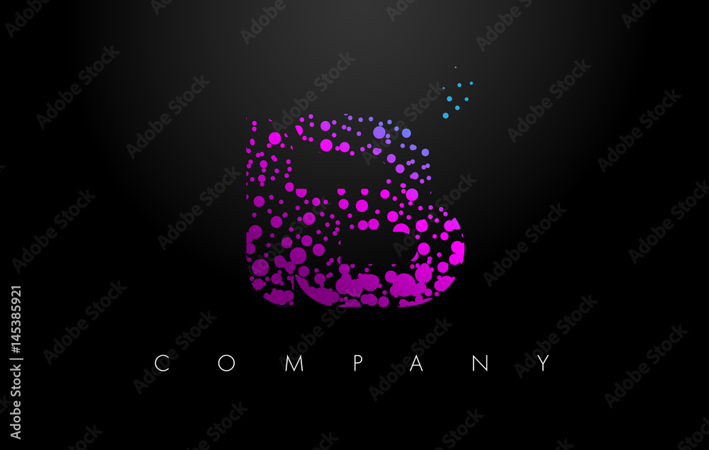 IB I B Letter Logo with Purple Particles and Bubble Dots