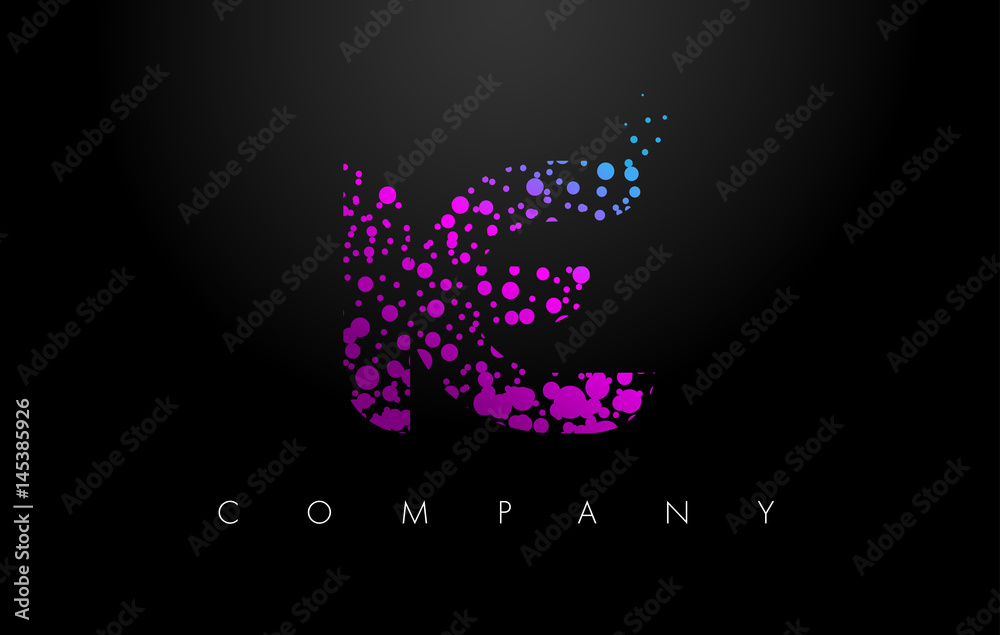 IE I E Letter Logo with Purple Particles and Bubble Dots
