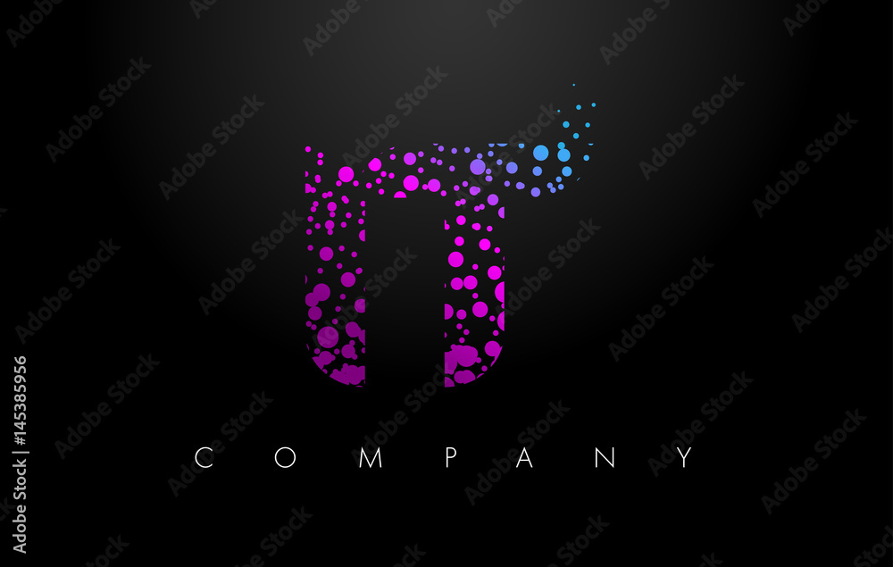 IT I T Letter Logo with Purple Particles and Bubble Dots