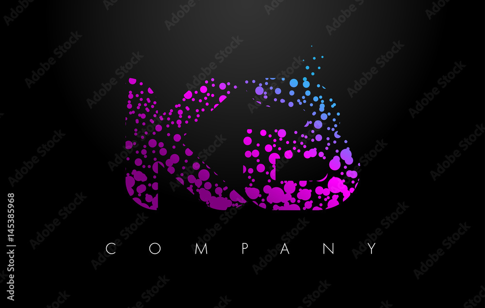 KB K B Letter Logo with Purple Particles and Bubble Dots