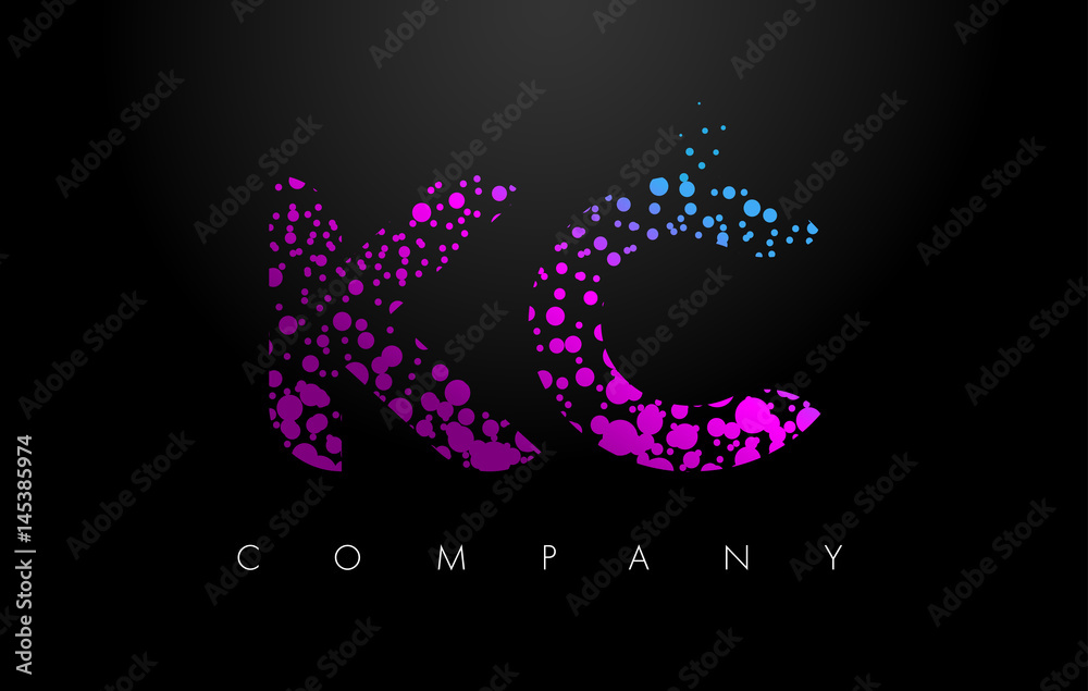 KC K C Letter Logo with Purple Particles and Bubble Dots KC K C Letter Logo with Purple Particles and Bubble Dots