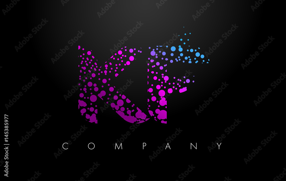 KF K F Letter Logo with Purple Particles and Bubble Dots