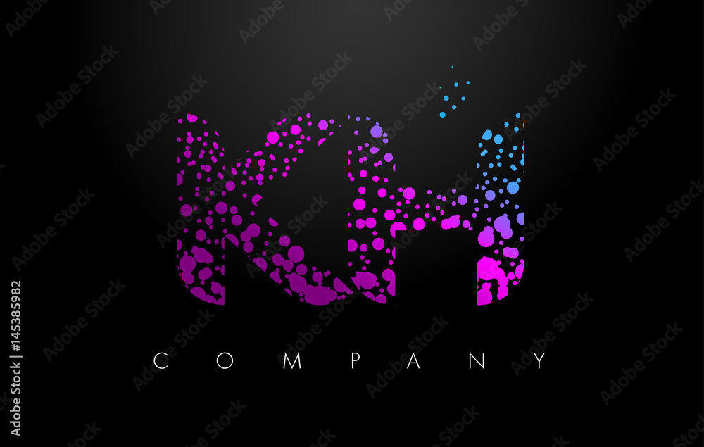 KH K H Letter Logo with Purple Particles and Bubble Dots
