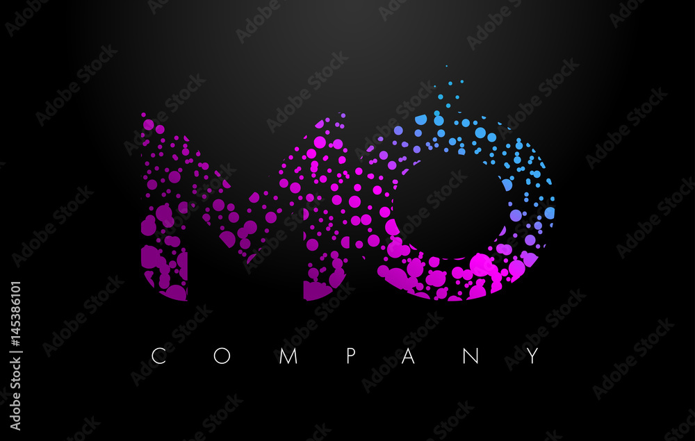 MO M O Letter Logo with Purple Particles and Bubble Dots MO M O Letter Logo with Purple Particles and Bubble Dots