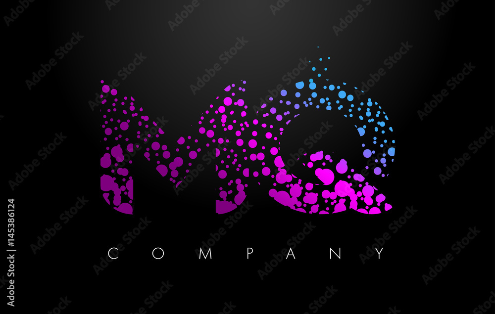 MQ M Q Letter Logo with Purple Particles and Bubble Dots