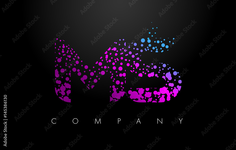 MS M S Letter Logo with Purple Particles and Bubble Dots