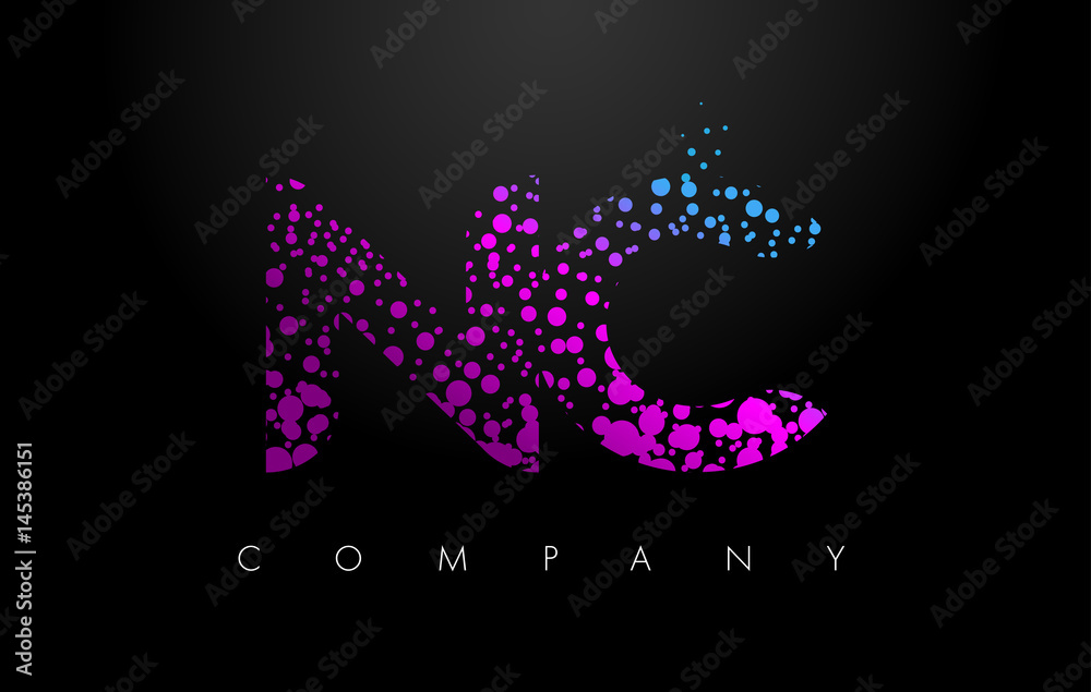NC N C Letter Logo with Purple Particles and Bubble Dots NC N C Letter Logo with Purple Particles and Bubble Dots