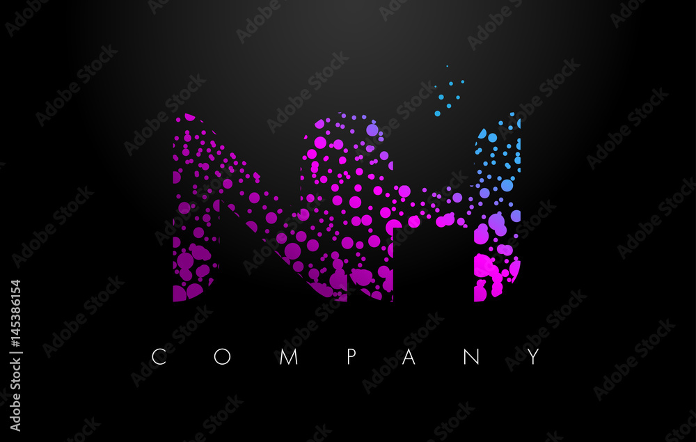 NH N H Letter Logo with Purple Particles and Bubble Dots NH N H Letter Logo with Purple Particles and Bubble Dots