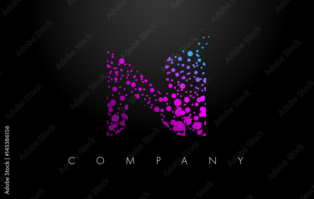 NI N I Letter Logo with Purple Particles and Bubble Dots