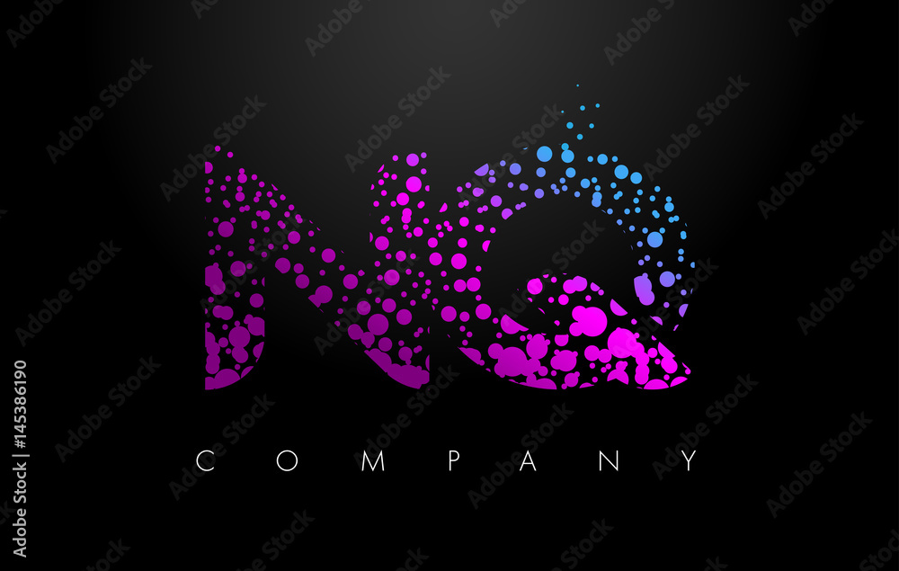 NQ N Q Letter Logo with Purple Particles and Bubble Dots