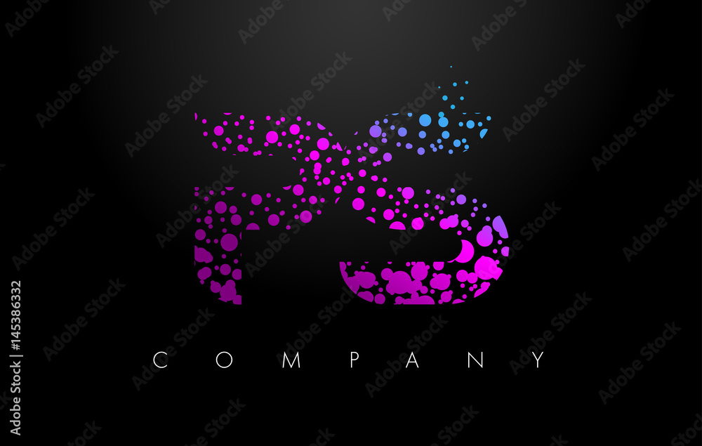 PS P S Letter Logo with Purple Particles and Bubble Dots