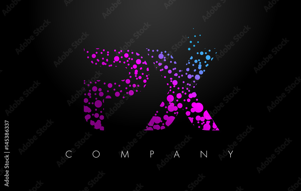 PX P X Letter Logo with Purple Particles and Bubble Dots