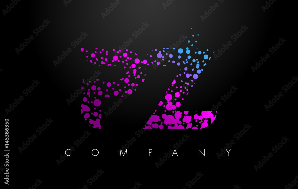 PZ P Z Letter Logo with Purple Particles and Bubble Dots