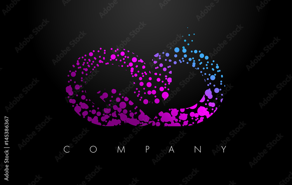QD Q D Letter Logo with Purple Particles and Bubble Dots QD Q D Letter Logo with Purple Particles and Bubble Dots