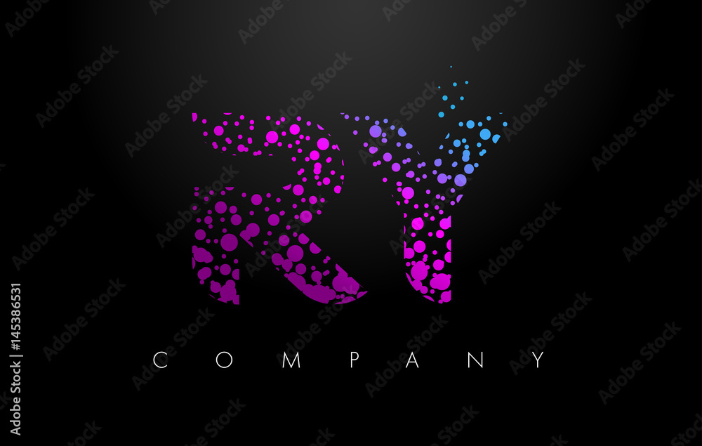 RY R Y Letter Logo with Purple Particles and Bubble Dots