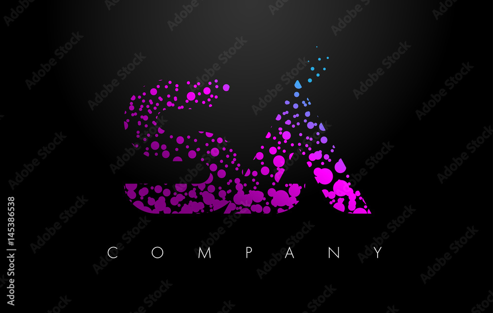 SA S A Letter Logo with Purple Particles and Bubble Dots