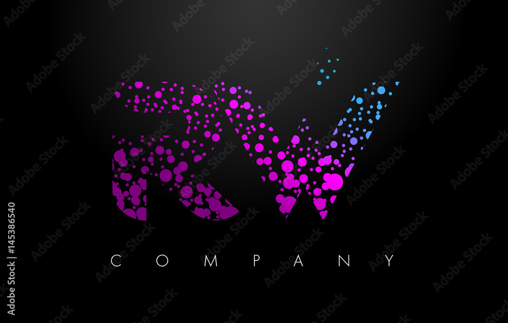 RW R W Letter Logo with Purple Particles and Bubble Dots RW R W Letter Logo with Purple Particles and Bubble Dots