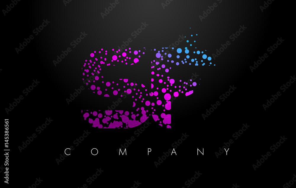 SF S F Letter Logo with Purple Particles and Bubble Dots SF S F Letter Logo with Purple Particles and Bubble Dots