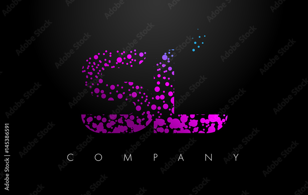 SL S L Letter Logo with Purple Particles and Bubble Dots