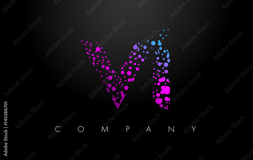 VI V I Letter Logo with Purple Particles and Bubble Dots