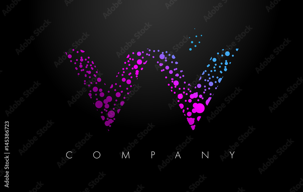 VV V Letter Logo with Purple Particles and Bubble Dots