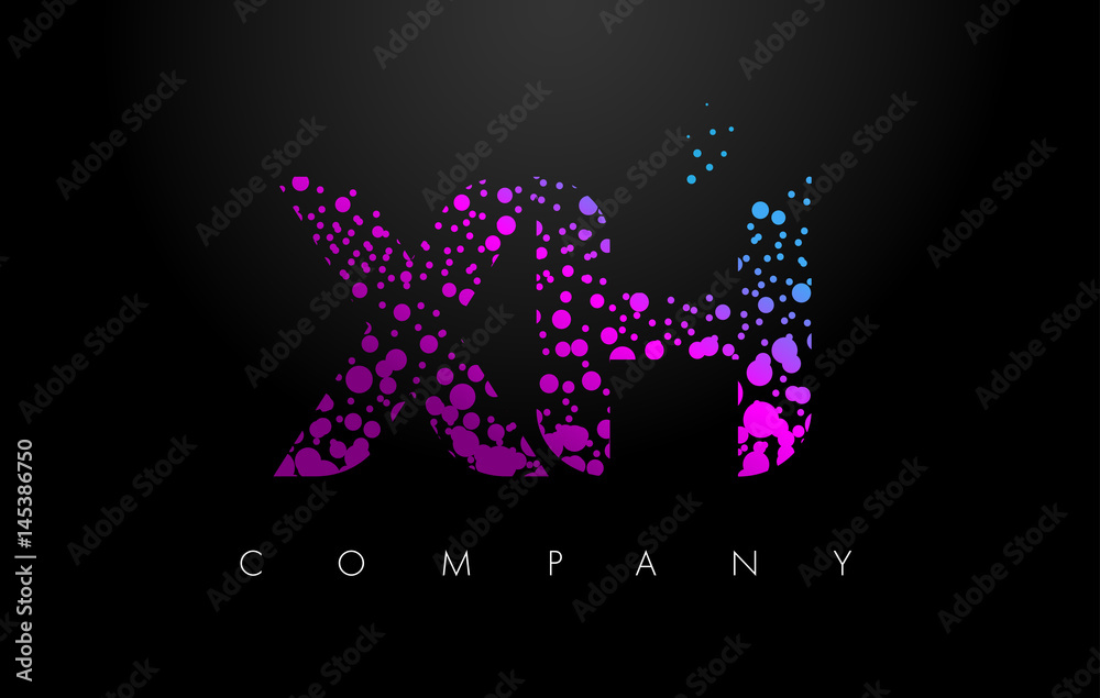 XH X H Letter Logo with Purple Particles and Bubble Dots XH X H Letter Logo with Purple Particles and Bubble Dots