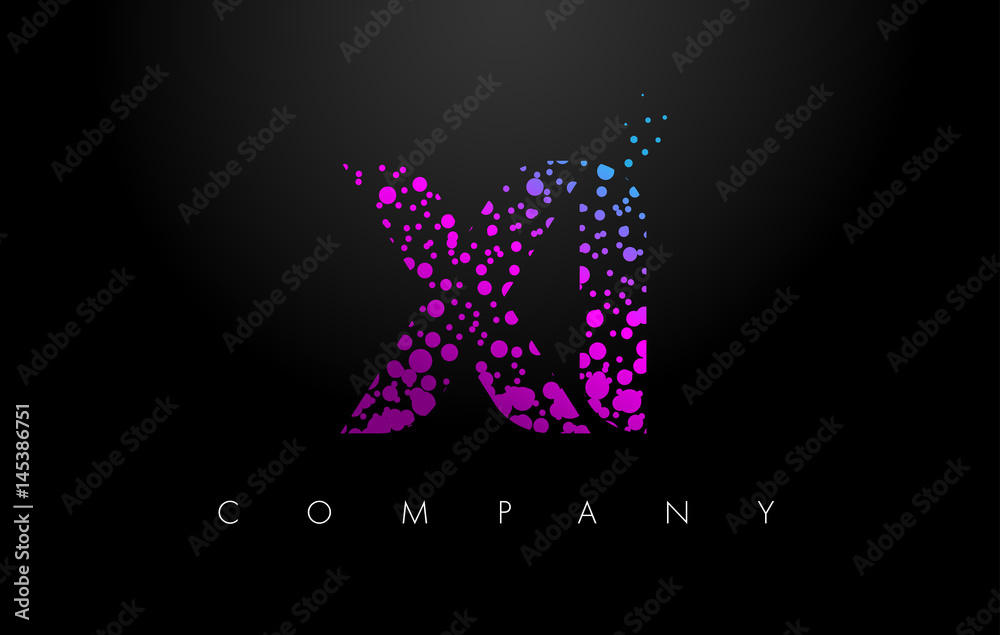 XI X I Letter Logo with Purple Particles and Bubble Dots