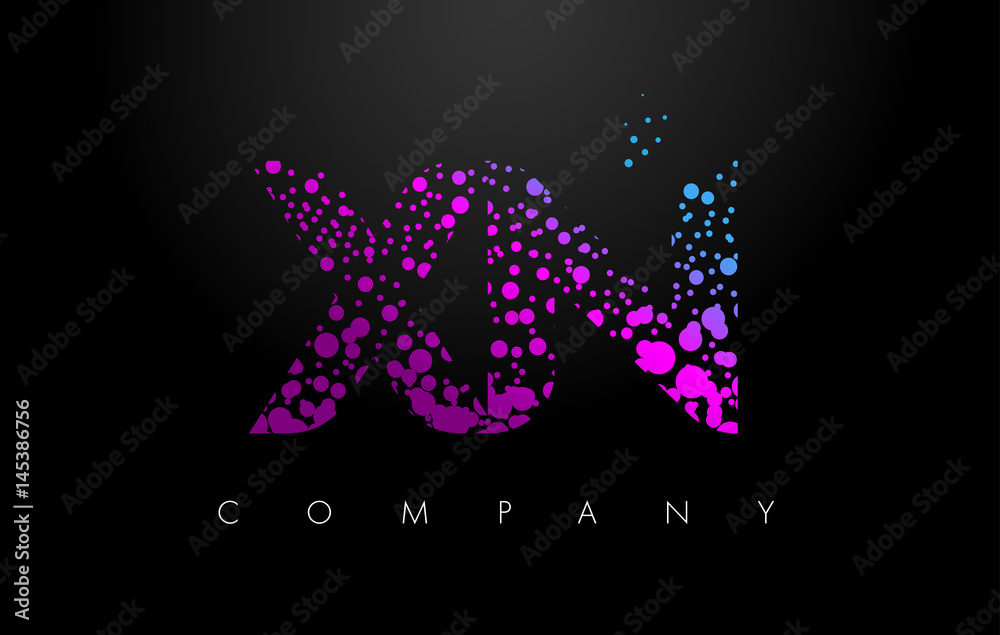 XN X N Letter Logo with Purple Particles and Bubble Dots