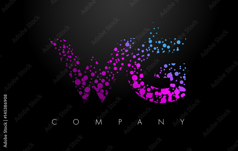 WG W G Letter Logo with Purple Particles and Bubble Dots WG W G Letter Logo with Purple Particles and Bubble Dots