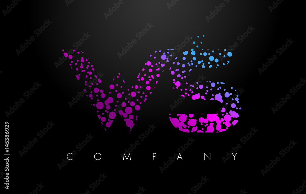 WS W S Letter Logo with Purple Particles and Bubble Dots WS W S Letter Logo with Purple Particles and Bubble Dots
