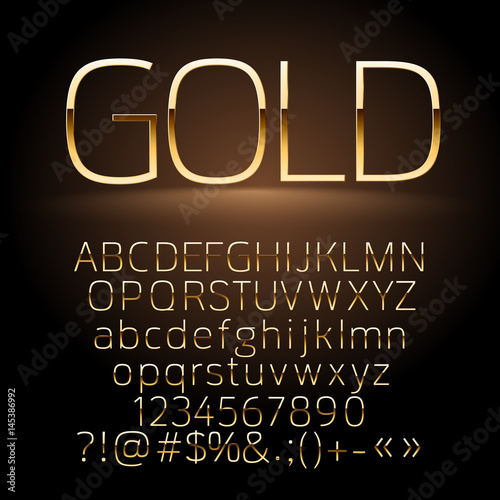 Vector gold alphabet letters, symbols, numbers. Contains graphic style