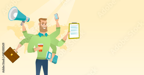 Man coping with multitasking vector illustration.